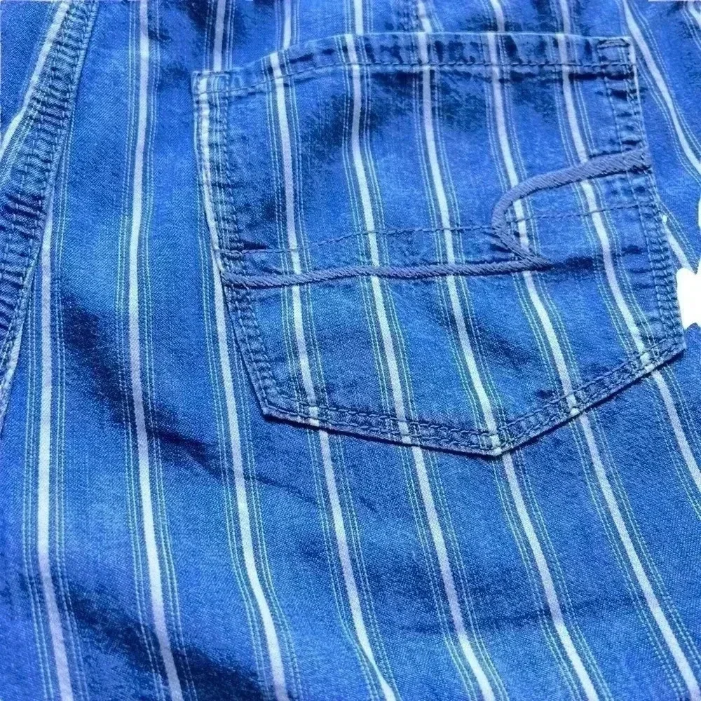 WOMENS AMERICAN EAGLE•DENIM STRIPED TIE FRONT HIGH RISE PAPER BAG SHORTS•SIZE 8•